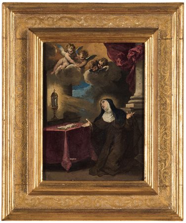 Valerio Castello 1624 Genova-1659 Genova, San Francesco riceve le stigmate, Santa Chiara in adorazione del Santissimo Sacramento