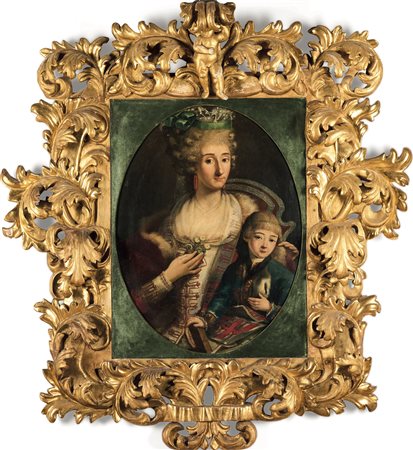 Scuola parmense della seconda metà del XVIII secolo La cornice misura h. 155 e l. 142, Ritratto di gentildonna con il figlio