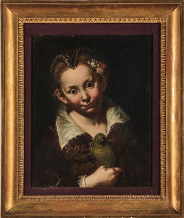 Giacomo Ceruti 1698 Milano-1767 Milano, detto il Pitocchetto, Ritratto di fanciulla in costume con pappagallino