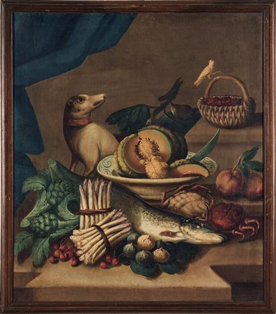 Scuola lombarda del XVIII secolo, Nature morte con frutti, ortaggi, pesci e altri animali
