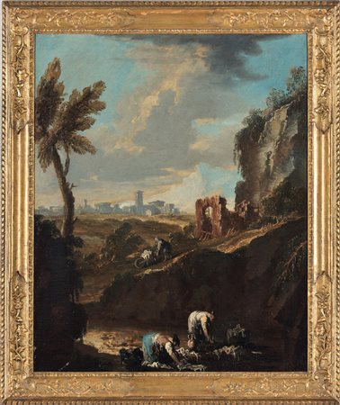 Alessandro Magnasco 1667 Genova-1749 Genova, detto il Lissandrino, Paesaggi con lavandaie e monaci