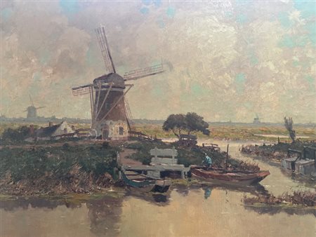 Gerardus Johannes Delfgaauw (1882-1947), "Polder landscape with windmills"