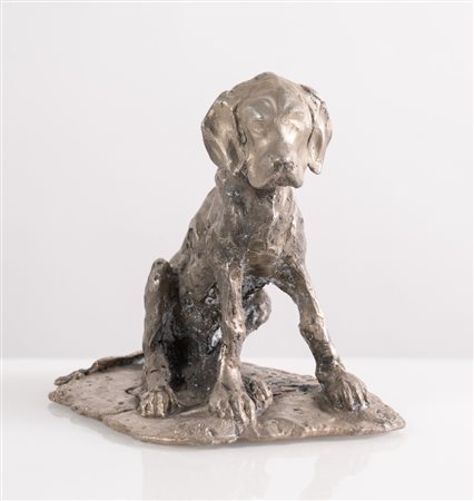 Scultura in argento 800, raffigurante cane.