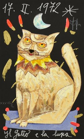 Francesco Musante IL GATTO E LA LUNA, 1972 multiplo con applicazioni su...