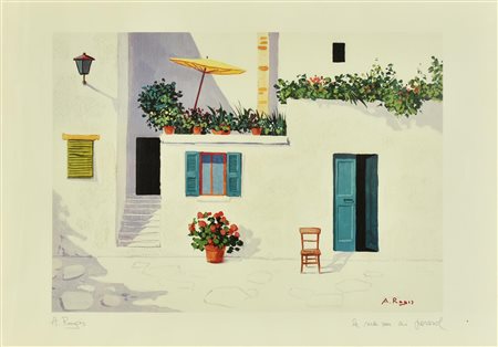 A. Regis INTERNO DI CORTILE litografia su carta, cm 50x70, es. s.t. firma,...