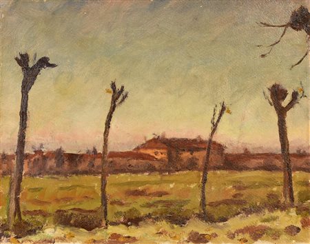 Enrico Allimandi SANT'ANTONIO DI RANVERSO, 1944 olio su cartone, 25x34 cm sul...