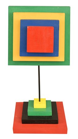 J. Stefann COMPOSIZIONE GEOMETRICA scultura in legno dipinto, cm 51x22x22...