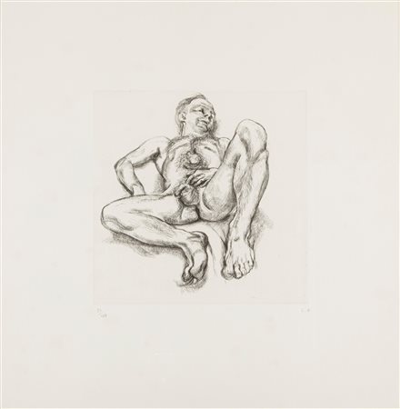 Lucian Freud (Berlino 1922-Londra 2011)  - Naked man on a bed, 1990