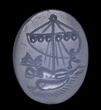 A LARGE ROMAN CHALCEDONY INTAGLIO. ALLEGORICAL SEA SCENE WITH EROS AND A DOLPHIN.