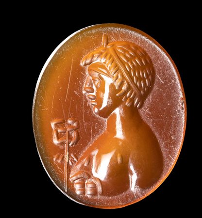A ROMAN SARD INTAGLIO. BUST OF HERMES WITH THE CADUCEUS. 