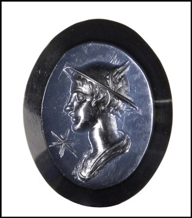 A ROMAN NICOLO INTAGLIO. BUST OF HERMES WITH  A STAR. 
