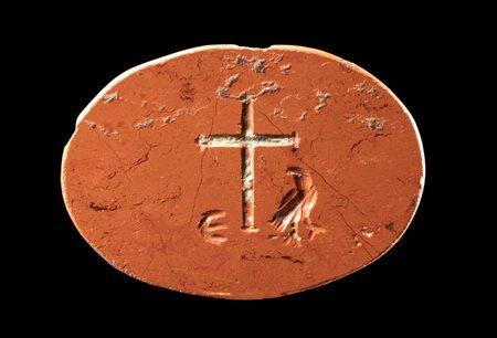AN EARLY CHRISTIAN RED JASPER INTAGLIO. CROSS AND EAGLE. 