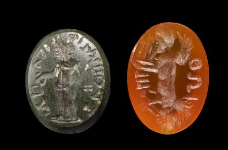 A LOT OF TWO ROMAN MAGICAL HARDSTONE INTAGLIOS. 