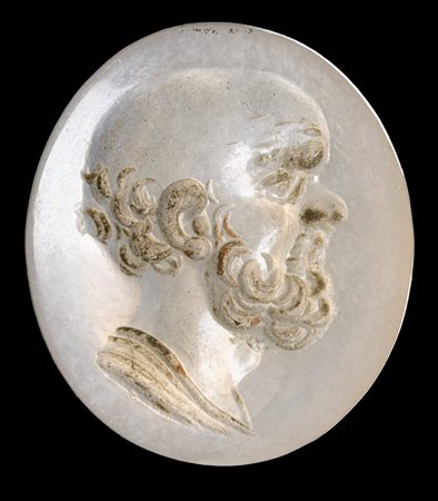 A POSTCLASSICAL CHALCEDONY INTAGLIO. BUST OF SOCRATES. 