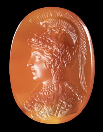 A NEOCLASSICAL CARNELIAN INTAGLIO. BUST OF ATHENA PARTHENOS. 