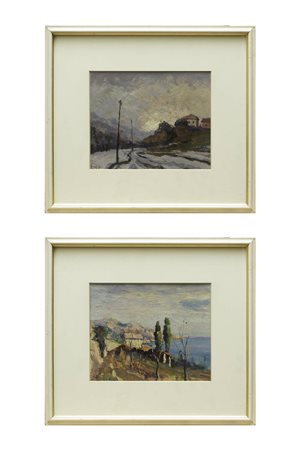 ALFREDO SUPPO<BR>Biella 1886 - 1973 Torino<BR>- "Val San Martino -Tramonto d'inverno"<BR>- "Noli Regione Chiariventi"