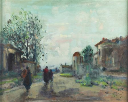 VENANZIO ZOLLA<BR>Colchester (Regno Unito) 1880 - 1961 Torino<BR>"Paesaggio con figure"