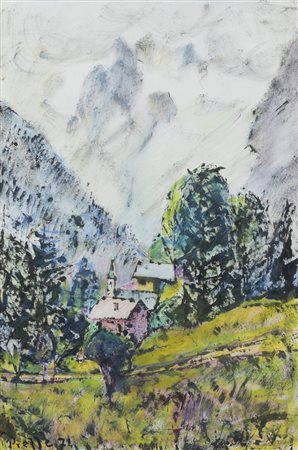 MARIA ANTONIETTA PRELLE<BR>Torino 1901 - 1984<BR>"Per i sentieri del Villair (Courmayeur)" 1974