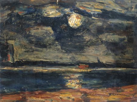 BEPPE LEVRERO<BR>Voltri (GE) 1901 - 1986 Novi Ligure (AL)<BR>"La luna sul molo" Camogli 1967