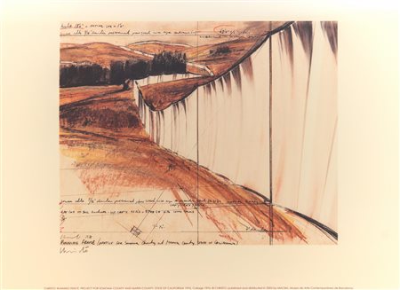 Christo (1935 - 2020) RUNNING FENCE, CALIFORNIA, 2003 cromolitografia su...