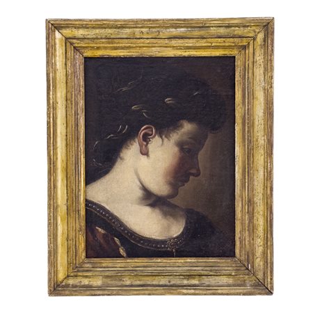 Pittore del XVII secolo, Profilo femminile olio su tela, cm. 44,5x34