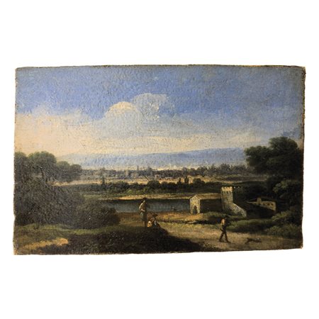 Pittore del XVIII secolo, Veduta di Firenze olio su tela, cm. 20x31,5