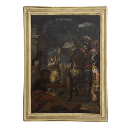 Pittore veneto del XVII secolo, scene bibliche coppia di oli su tela, cm....