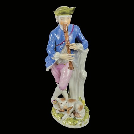 Scultura in porcellana, Meissen, circa 1750, raffigurante un pastorello con...