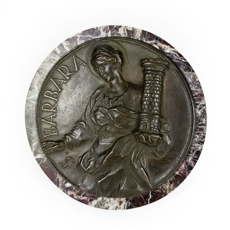 Placca in bronzo raffigurante S. Barbara, inizi del XIX secolo, a sesto...