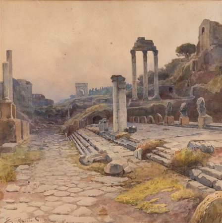 Attribuito a Ettore Roesler Franz (Roma 1845-1907)  - Roma, veduta del Foro