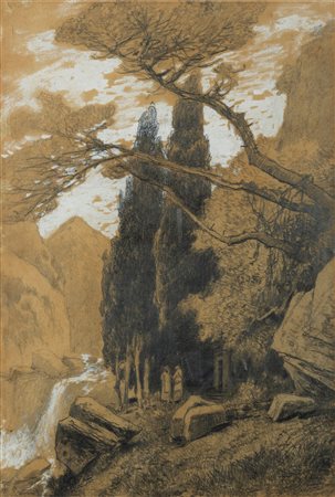 Hermann David Salomon Corrodi (Frascati 1844-Roma 1905)  - All’ombra dei cipressi