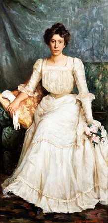 Giuseppina  Vannutelli (Roma 1874-1948)  - Ritratto di gentildonna con guanti bianchi, 1901