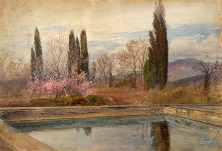 Napoleone Parisani (Camerino 1854-Roma 1932)  - Tivoli, fontana a Villa Adriana, 1910