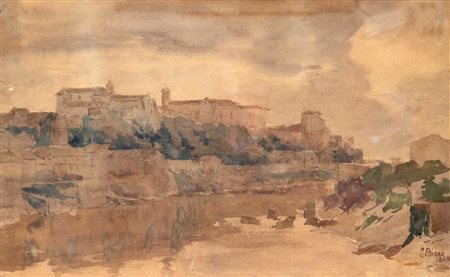 Cesare Biseo (Roma 1843-1909)  - Roma, il colle Aventino visto dal Tevere, 1868