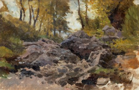 Filiberto Petiti (Torino 1845-Roma 1924)  - Rocce nel bosco