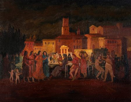 Achille Sdruscia (Roma 1910-1994)  - Festa in piazza, 1942