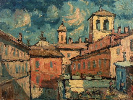 Achille Sdruscia (Roma 1910-1994)  - Roma, i tetti del rione Campitelli