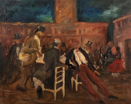 Achille Sdruscia (Roma 1910-1994)  - Al caffè in piazza