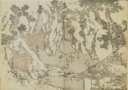 Katsushika Hokusai (1760 - 1849) VEDUTA. DALLA SERIE MANGA xilografia su...