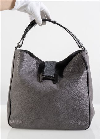 HOGAN Borsa in pelle martellata sui toni del grigio scuro con logo in...