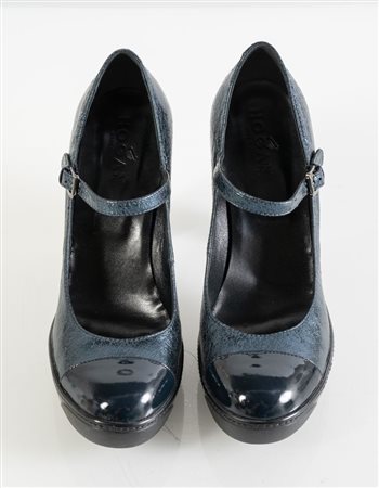 HOGAN Scarpe modello Mary Jane con cinturino in pelle blu con punta in...