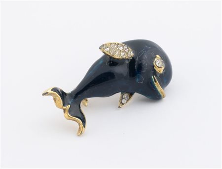 CASCIO BIJOUX Spilla a forma di delfino in metallo dorato smaltato sui toni...