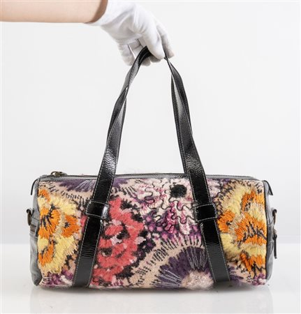 MISSONI Borsa a bauletto in tessuto a fantasia con dettagli in pelle nera. Cm...