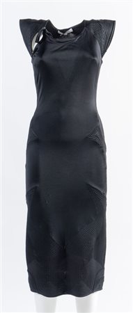 YVES SAINT LAURENT Rive Gauche Vestito midi in tessuto lucido nero con...