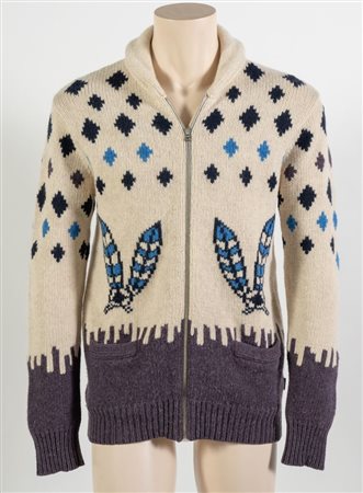 PAUL SMITH Cardigan da uomo in lana a fantasia sui toni dell'avorio, blu,...