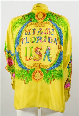 GIANNI VERSACE Couture Camicia "Miami Florida" in seta a fantasia multicolore...