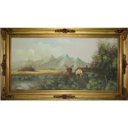 Paesaggio con mulino a vento e montagne, 20 century