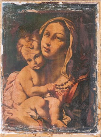 Maestro del XX secolo. "Madonna con Bambino”. Incisione dipinta applicata su...