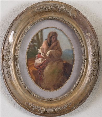 ALESSANDRO GUARDASSONI (Bologna 1819 – 1888) "Figura di donna seduta". Olio...