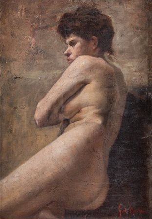 GIOVANNI MARCHINI (Forlì 1877 – 1946) "Nudo di donna". Olio su tela applicata...